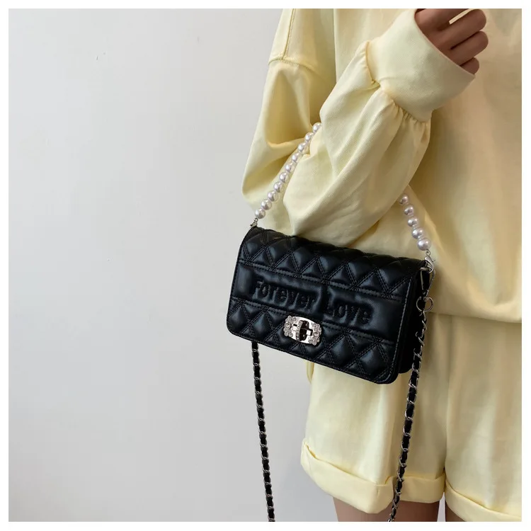 

Pearl Chain Bags Women's 2021 New Fashion Rhombic Messenger Bag Ins Small Square Bag Purses and Handbags Luxury Designer
