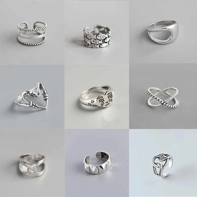 

MEYRROYU Sterling Silver Geometric Variety Ring Simple Personality Finger Jewelry For Women Party Gifts Couple Cеребро 925