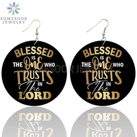 somesoor blessed and trust sayings printed wooden drop earrings melanin definition loops dangle jewelry for black women gifts