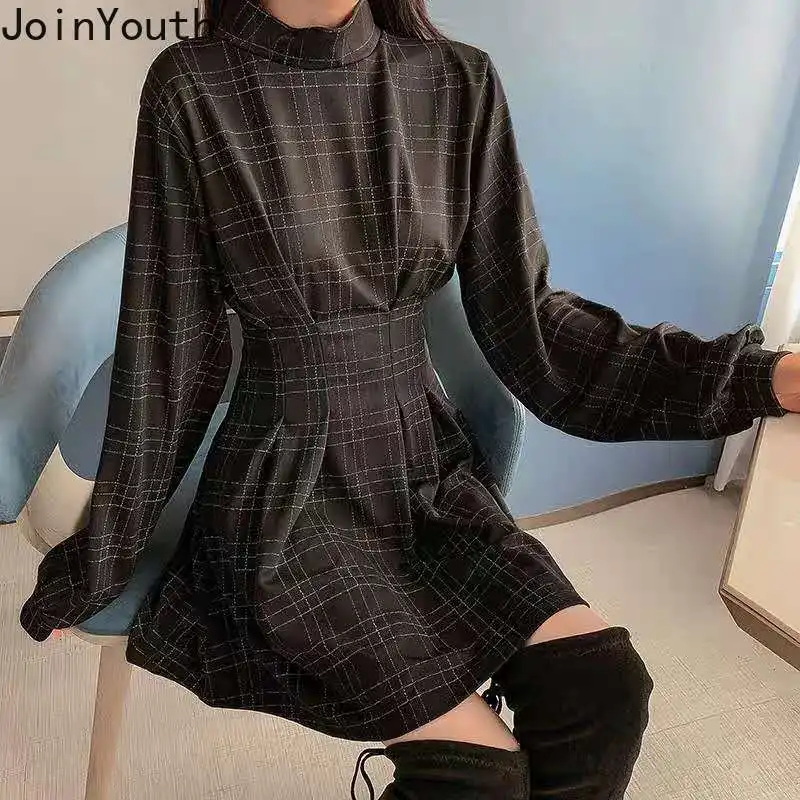 Joinyouth женское платье в Корейском стиле трапециевидной формы клетчатое на