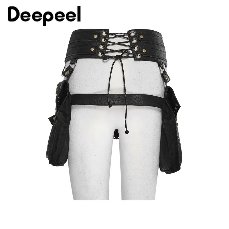 Deepeel1pc 23*70 см женские черные двойные Сумки из искусственной кожи Cummerbunds панк с