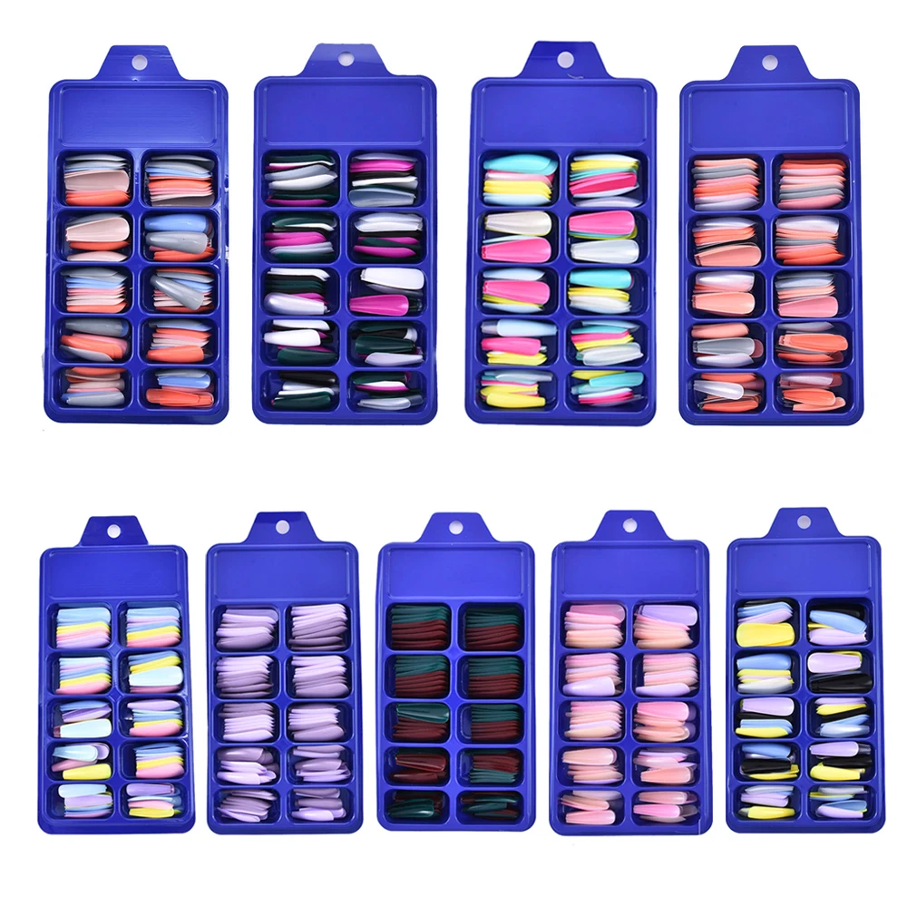 

100Pcs INS Fashion Professional Mix Color False Nail Full Cover Long Coffin Detachable Nail Tips for Women Art Manicure