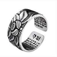 bocai new 2021 trend real s999 pure silver jewelry retro buddhist heart sutra lotus bodhi ring for men and women