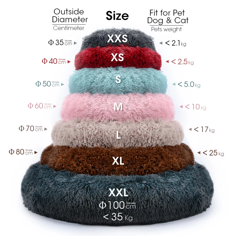 

Round Plush Dog Bed House Dog Mat Winter Warm Sleeping Cats Nest Soft Long Plush Dog Basket Pet Cushion Portable Pets Supplies