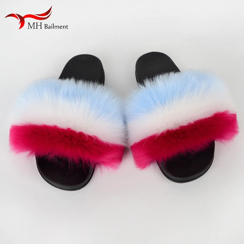 Сланцы женские из искусственного лисьего меха летние меховые шлепанцы уличные