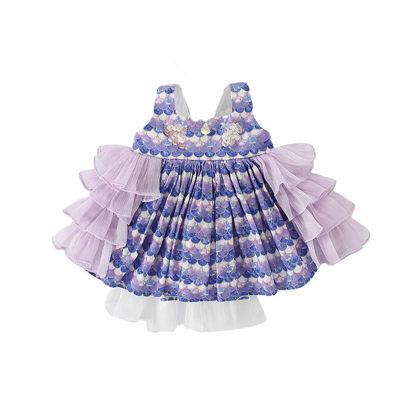 

Платье для девочек для крещения, Элегантное свадебное платье принцессы для девочек с большим бантом, фиолетовая фотография