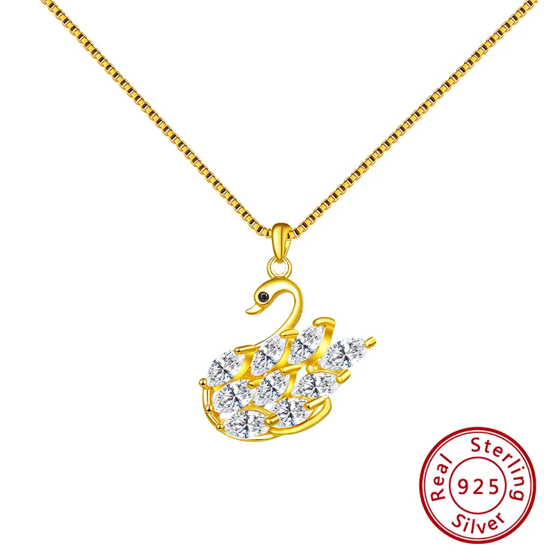Gold Plated ORSA JEWELS 925 ожерелье с подвеской в виде лебедя для женщин из стерлингового серебра АААА Циркон классические милые вечерние ювелирные изделия для помолвки SN177 - Цвет камня: Gold Plated