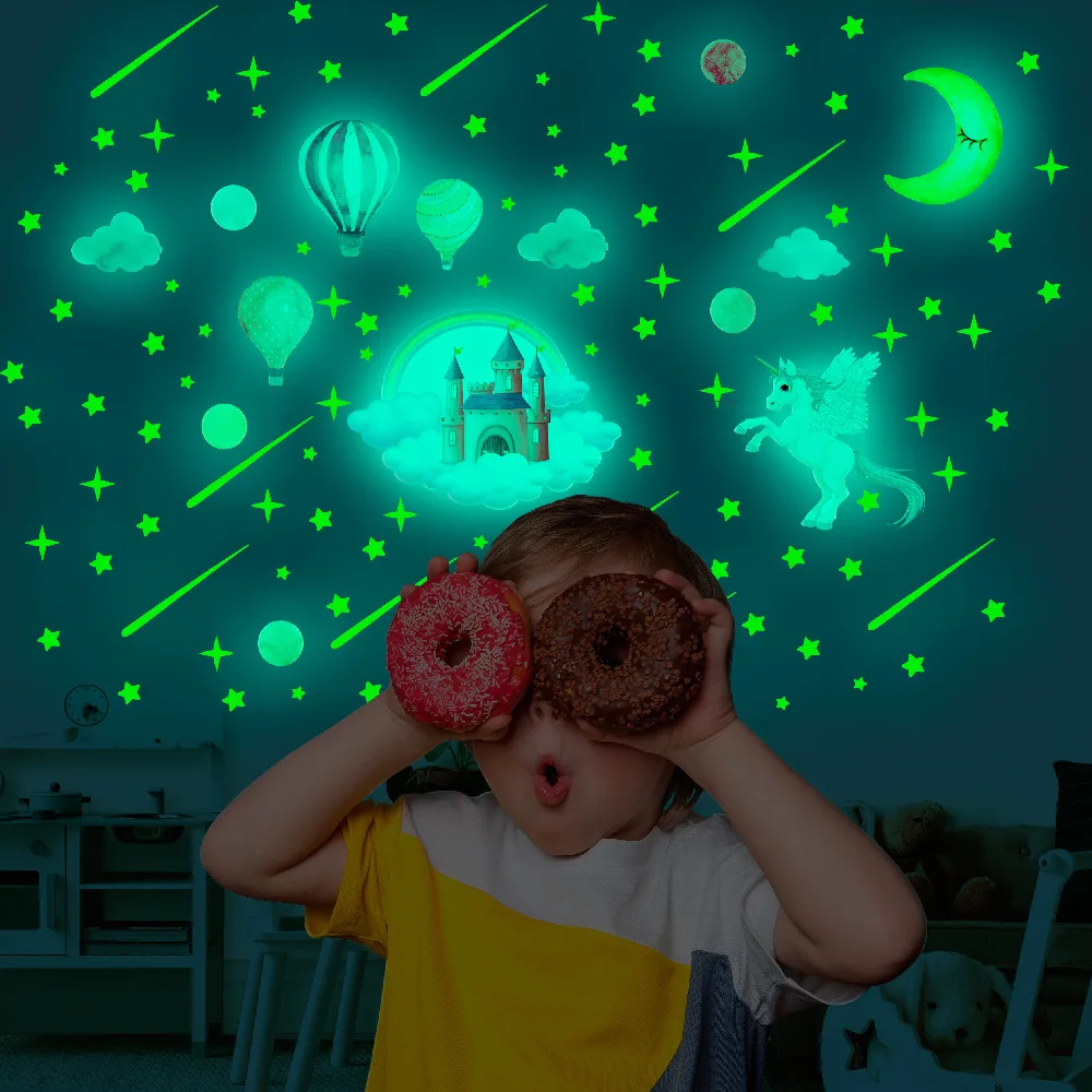 

Luminous Castle Decoration sticker Moon Star Balloon anime waterproof Cartoon DIY Decal Home decor wall stickers for kids rooms