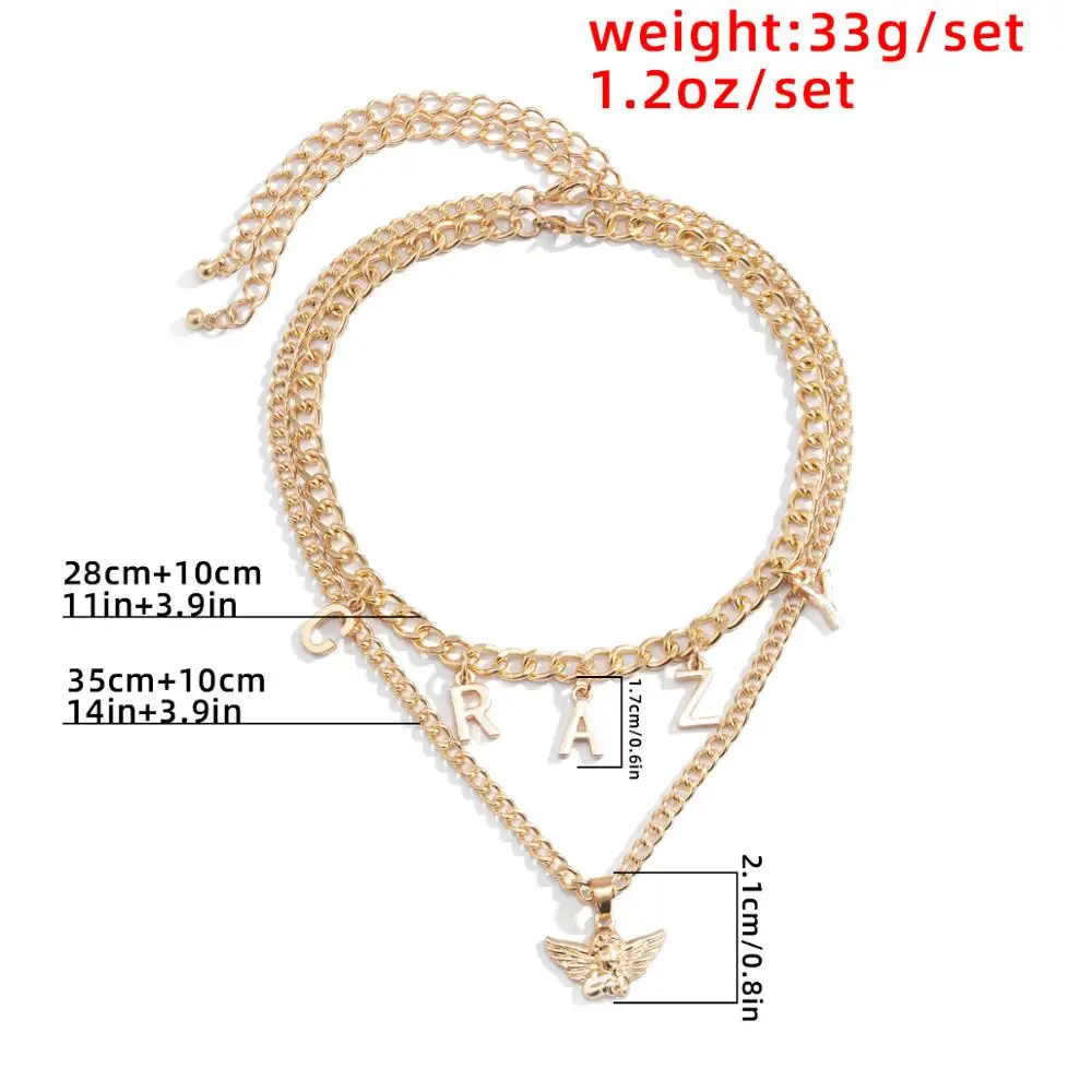 

Salircon Vintage Bird Wings Angel Letter Pendant Necklace for Women Kpop Punk Aesthetic Chain Necklaces Collier Jewelry Gift