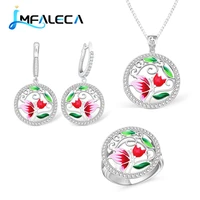 lmfaleca pure 925 sterling silver earrings jewelry sets for women bright enamel flower necklace ring luxury jewelry gift for her