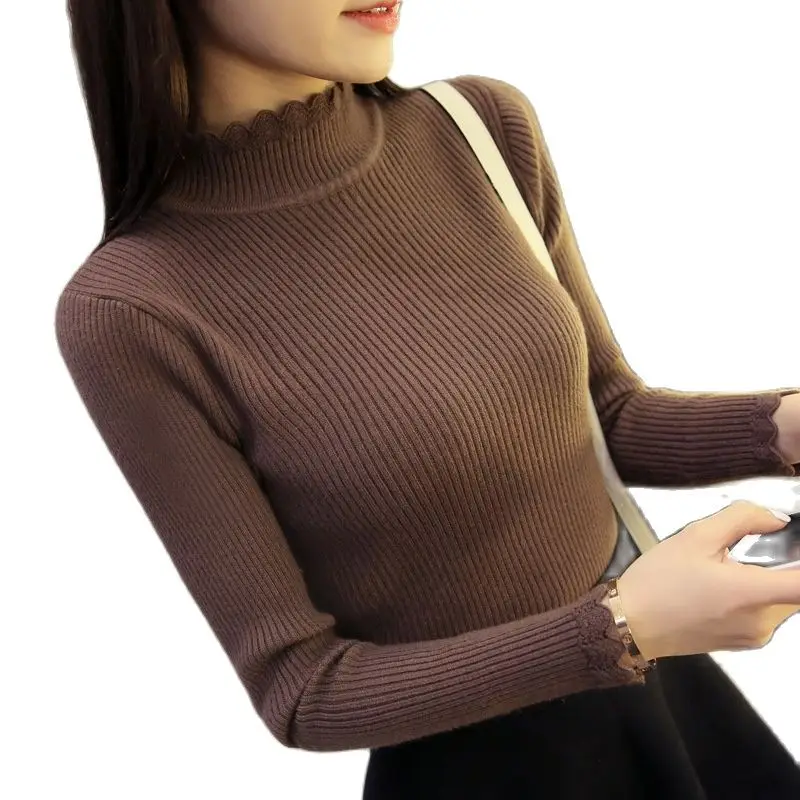 Зимний свитер OHCLOTHING в Корейском стиле Женская водолазка с рукавом до локтя