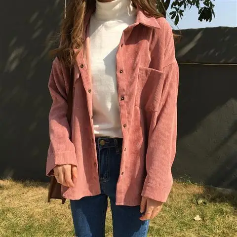 

Yeniery New shirt 19 autumn new ins loose and versatile corduroy shirt women's solid color casual long sleeve shirt coat UT098