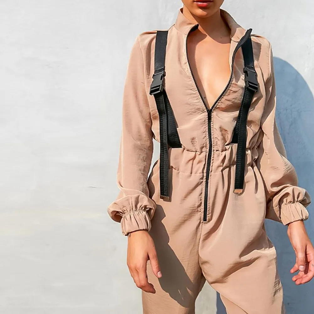 2019 осенние модные однотонные повседневные Комбинезоны свободного кроя с