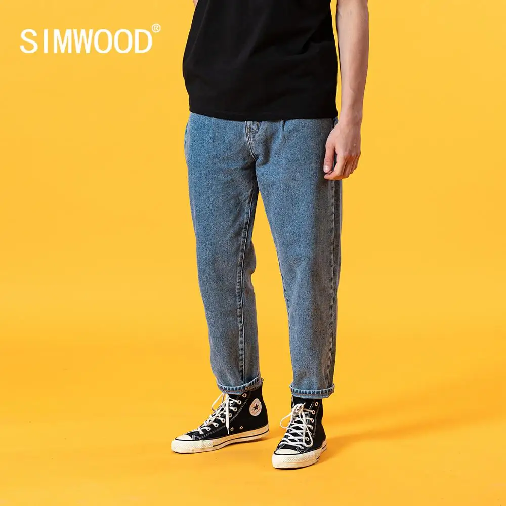 

SIMWOOD 2022 летние новые свободные зауженные джинсы мужские классические джинсовые брюки размера плюс 100% хлопковые джинсы длиной до щиколотки ...