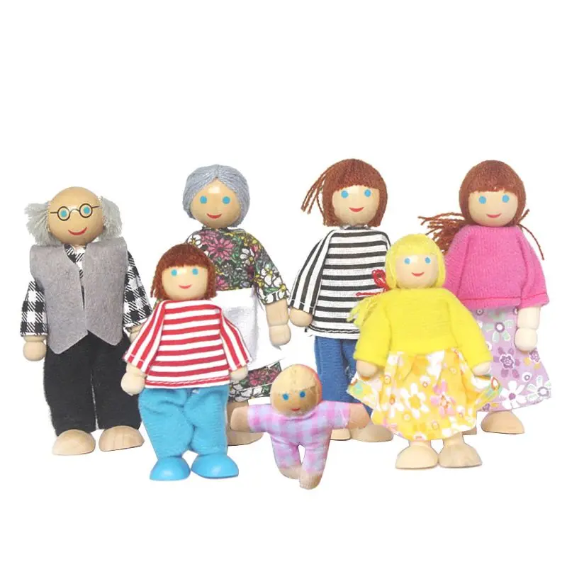 

Wooden Furniture Miniature Set Doll Toys House Family Person Figures Pretend Play Dollhouse for Kids Child