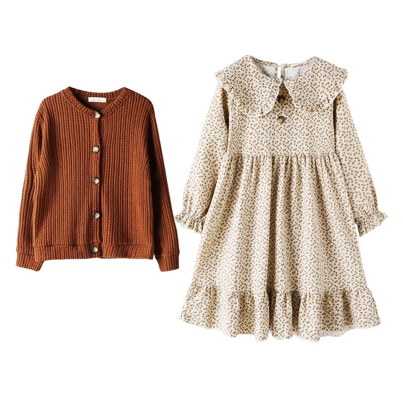Комплекты для девочек осенний кардиган вязаная верхняя одежда платье с