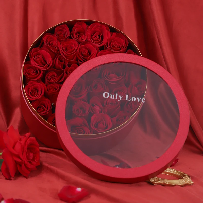 

Transparent Fruit Rose Preserved Flowers Gift Box Round Heart-shaped Hug Bucket Package Storage Box Wedding Valentine's Day Gift
