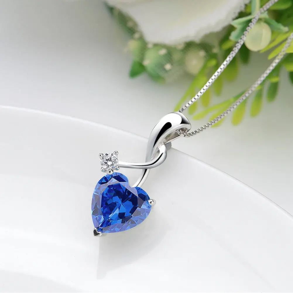 Женский кулон с синим сапфиром Серебряное ожерелье 925 пробы красным рубином и