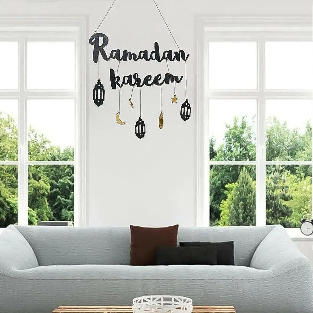 

Ramadan Eid Mubarak Wood Craft Moon Wooden Plaque Decorations for Home Hanging Ornament Pendant Islam Muslim Party Supplies