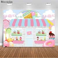 mocsicka candy ice cream shop celebration background baby birthday photography backdrops photobooth cake table banner