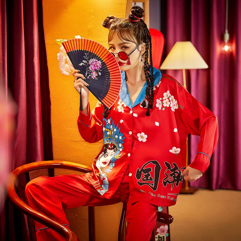 Summer Pajamas Women Sleepwear Chinoiserie Snow and Ice Silk Princess Style Spring Plus Size Pajama Set The Tide High Quality