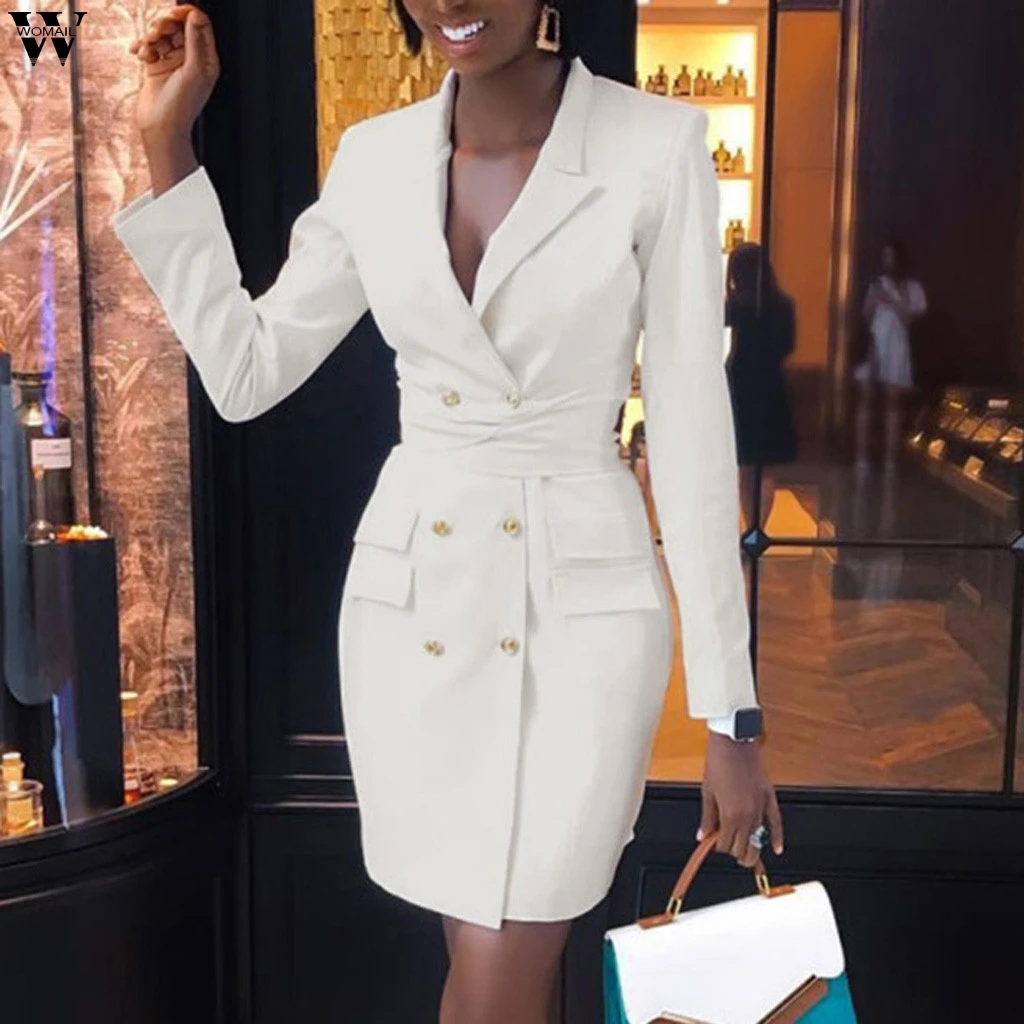 Женское офисное платье Элегантное повседневное Блейзер приталенное белого и