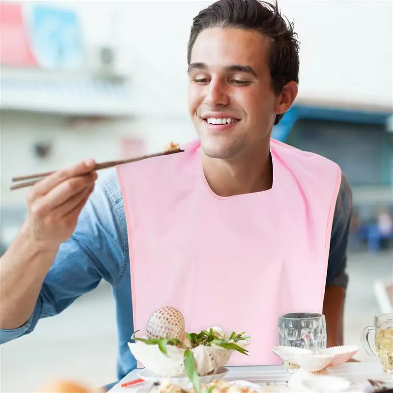 

Adult Bamboo Fiber Bib Stain Repellent Apron Elderly Waterproof Bib (Light Pink)