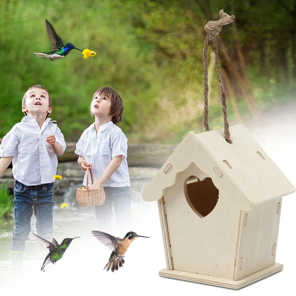 Деревянная кормушка для птиц подвесная украшения сада Шестигранная форма с