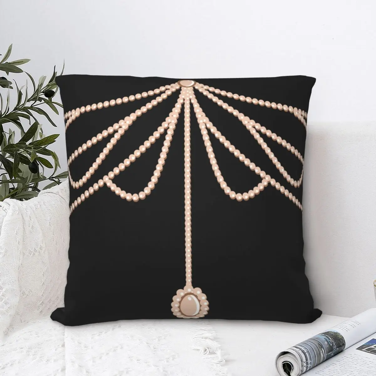 

Elegant Glamour Pearl Necklace Decoration Square Pillowcase Cover funny Zip Home Decorative Polyester Throw Pillow Case for Car