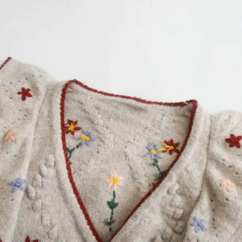 

New Elegant Women Cascading Ruffles Sweater Fashion Ladies Floral Embroidery Knitted Coat Streetwear Female Chic Striped Jacket