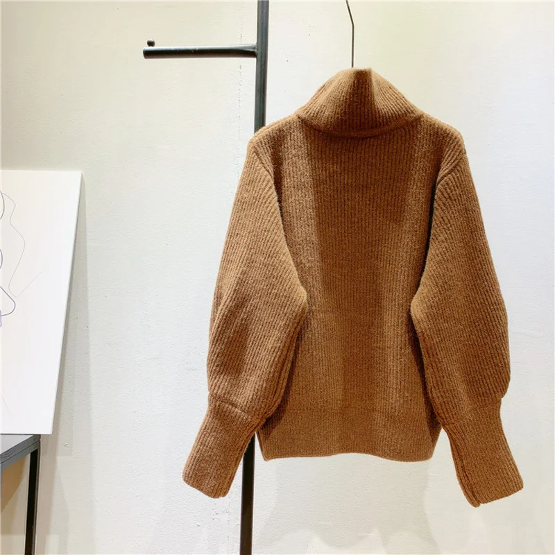 

Autumn and winter women's casual solid color high neck long sleeve loose cardigan sweater