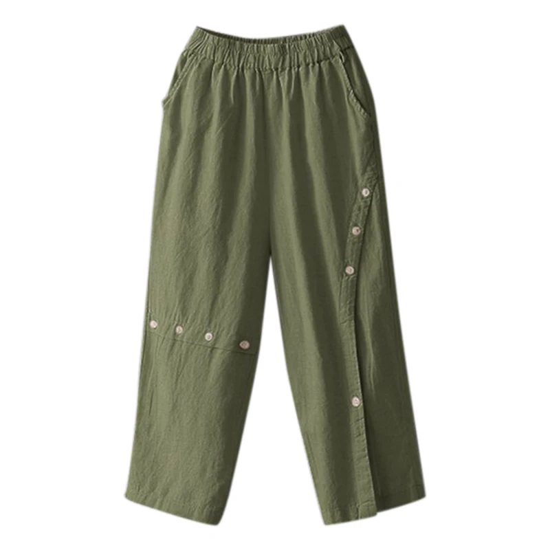 Женские брюки с широкими штанинами повседневные зеленого цвета большие размеры