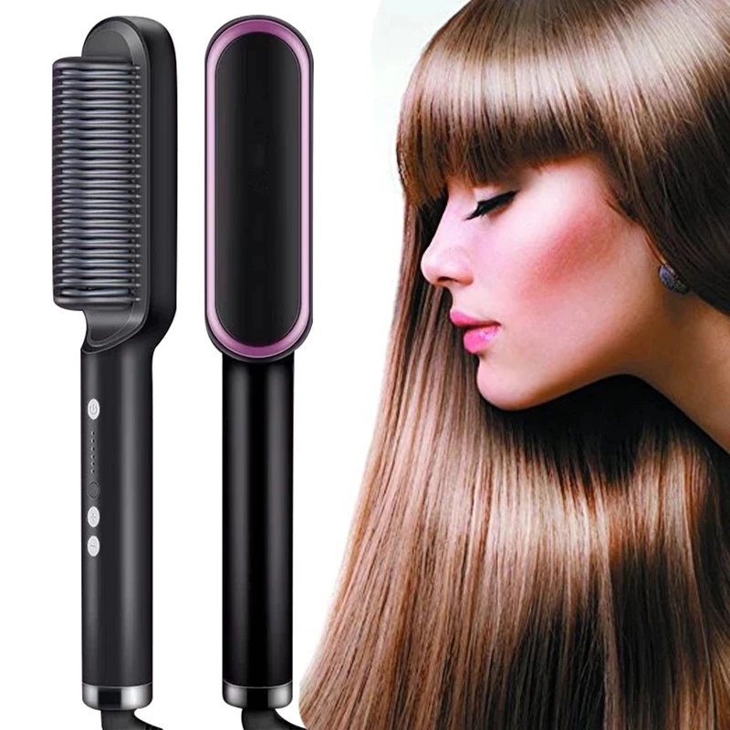 

Hair Straightening Heated Styling Hot Brush Anti-Scald Portable Men Beard Ceramic Salon Tool Electric Straightener Comb