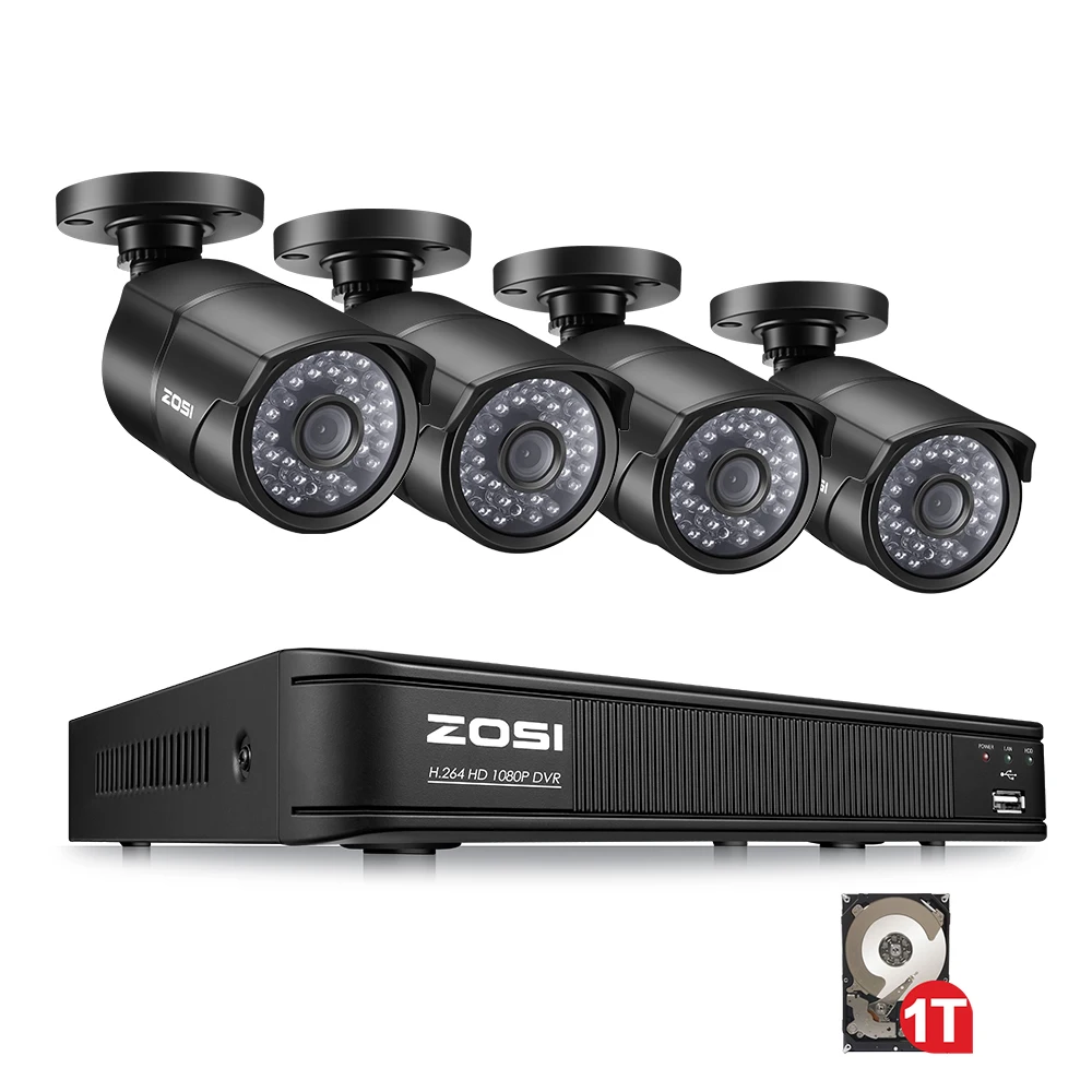 ZOSI 4CH 1080P NVR комплект 1 ТБ 48V POE CCTV система 4 шт. наружная безопасность PoE ip-камера IP67 водонепроницаемая P2P Onvif система наблюдения