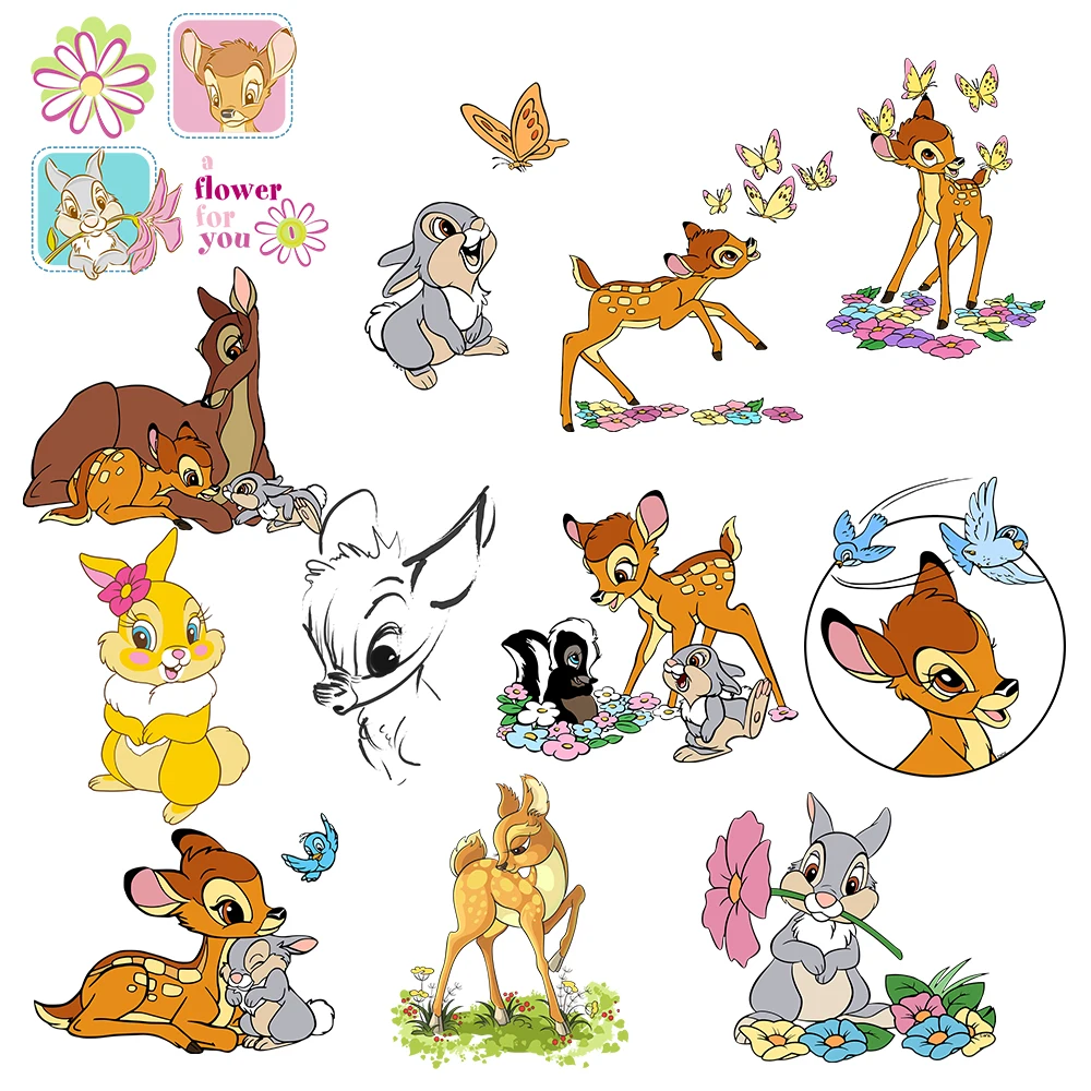 

Cute Cartoon Bambi Clothing Thermoadhesive Patches Animal Deer Patches for Clothing for Women/Kids DIY T-shirts Stickers Custom