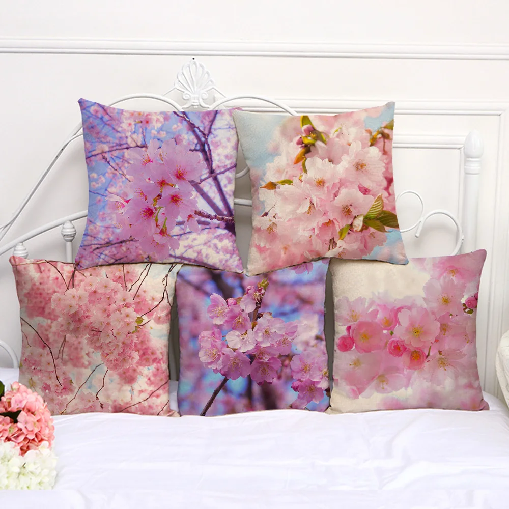 Подушка Чехол акварель Цветок сакуры Дерево Наволочка на подушку размером 45*45 см