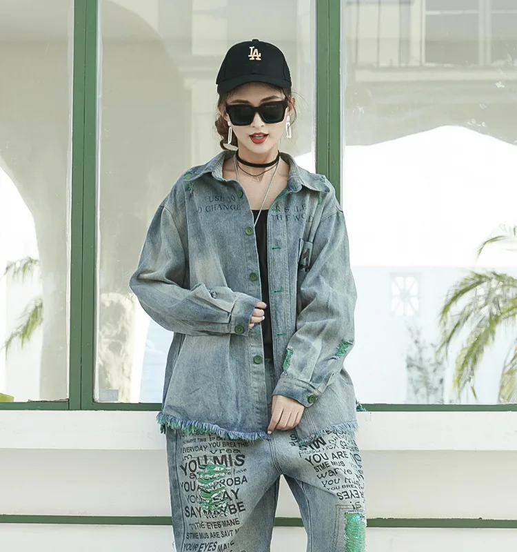 Свободная Корейская универсальная синяя трендовая женская рубашка Cardian с