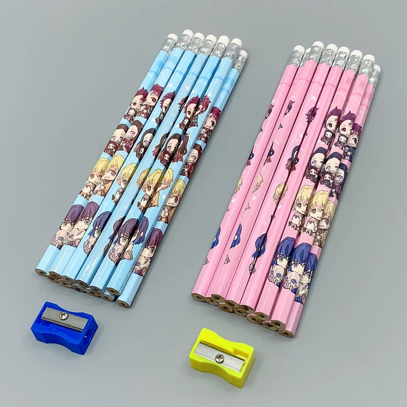 12Pcs Anime Demon Slayer Pencil Kimetsu No Yaiba Kamado Tanjirou Nezuko Cartoons HB Hexagon Pencils Students Stationery Gift