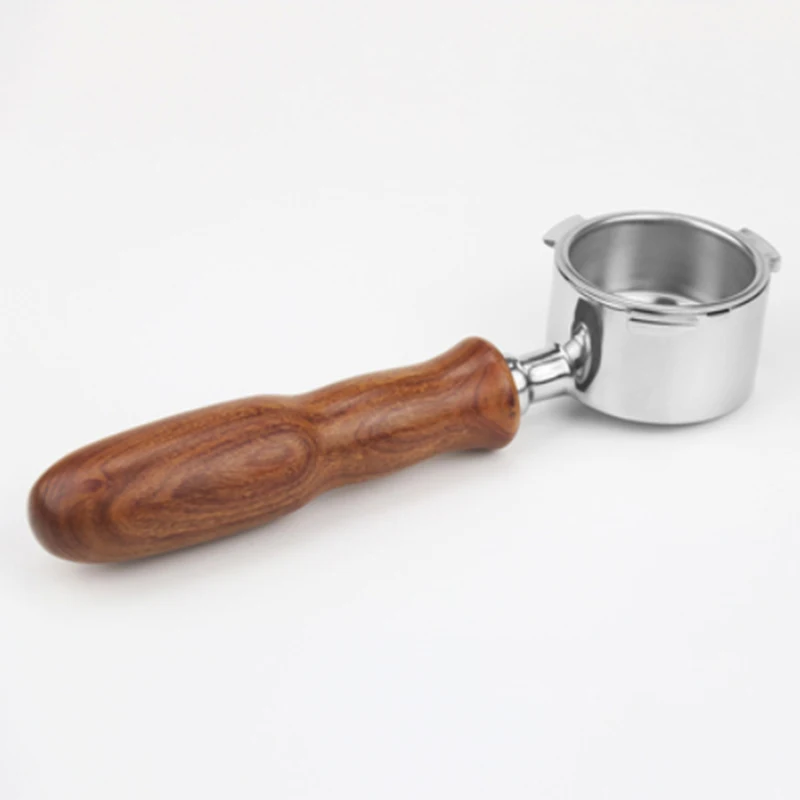

51mm Coffee machine handle filter solid wood bottomless stainless steel detachable replacement filter basket coffee accessories