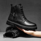 Мужские ботинки средней длины, толстая базовая ткань, высокие повседневные, в британском стиле, черные, Осень-зима