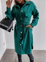 2021 autumn women coat fashion solid print turn down collar long coat casual fashion chic single breasted winter female overcoat