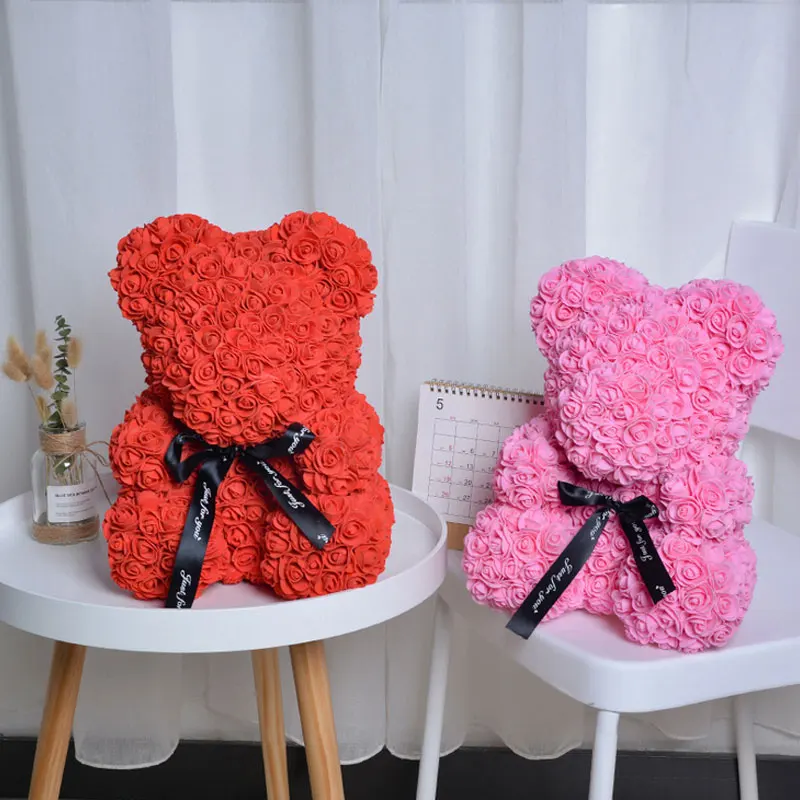 Качественный розовый медведь 25 см розы куклы PE искусственные цветы Роза ручной
