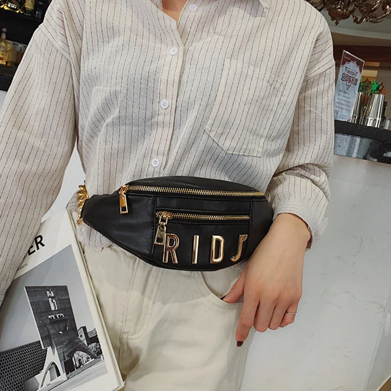 Поясные сумки для женщин Модный женский кожаный ремень цепочки букв поясная