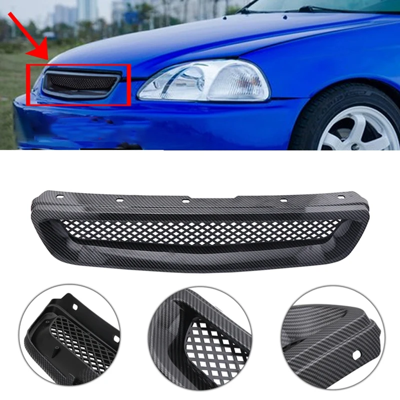 Car Carbon Fiber Mesh ABS Front Hood Grille Grill for 96-98 Honda Civic EJ/EK JDM Type R | Автомобили и мотоциклы