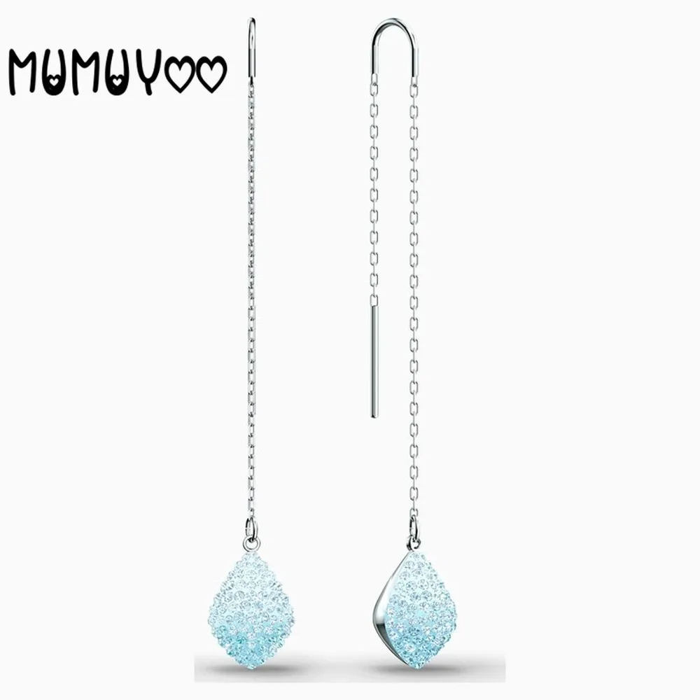 

Fashion Jewelry High Quality SWA, Glamour Gradient Color Crystal Dangle Earrings Female Red Blue Water Drop Ear Line For Women