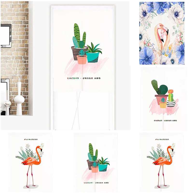 

Green Plant Flamingo Cloth Curtain Cotton Linen Bedroom Half Panel Curtain Toilet Shower Door Curtain Home Decoration