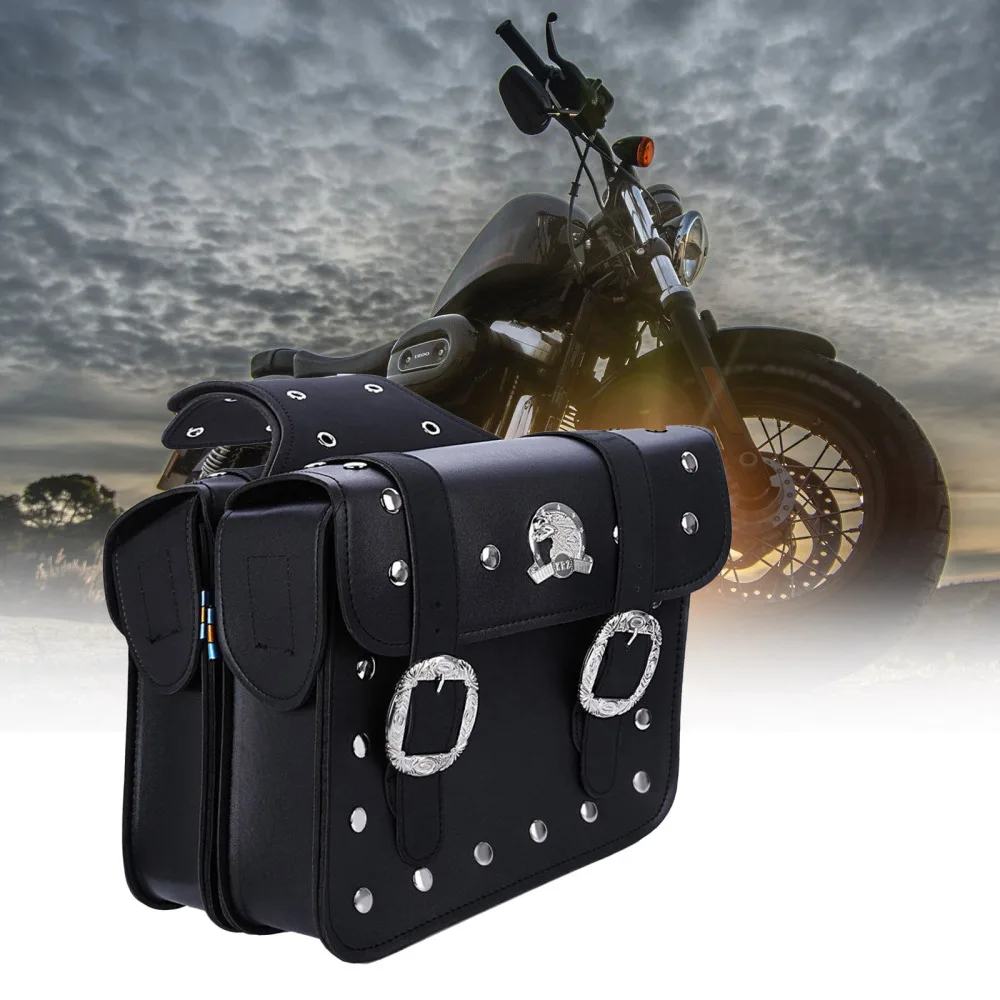 

Side Bag Motorbike No. 10 Car Modification Eagle Logo One Pair Black Leather Motorcycle