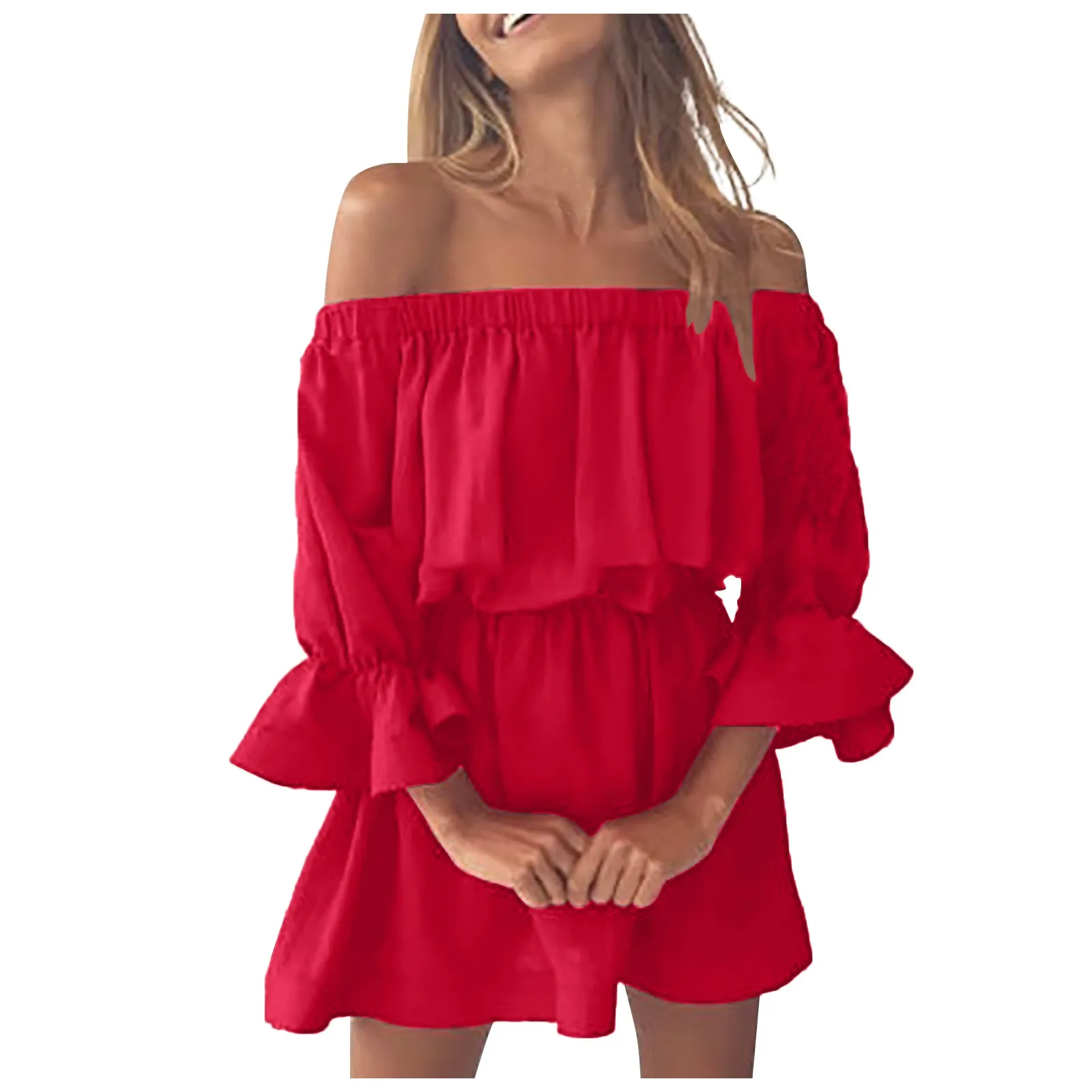 Женское платье с вырезом-лодочкой очень короткое летнее закрытой талией и