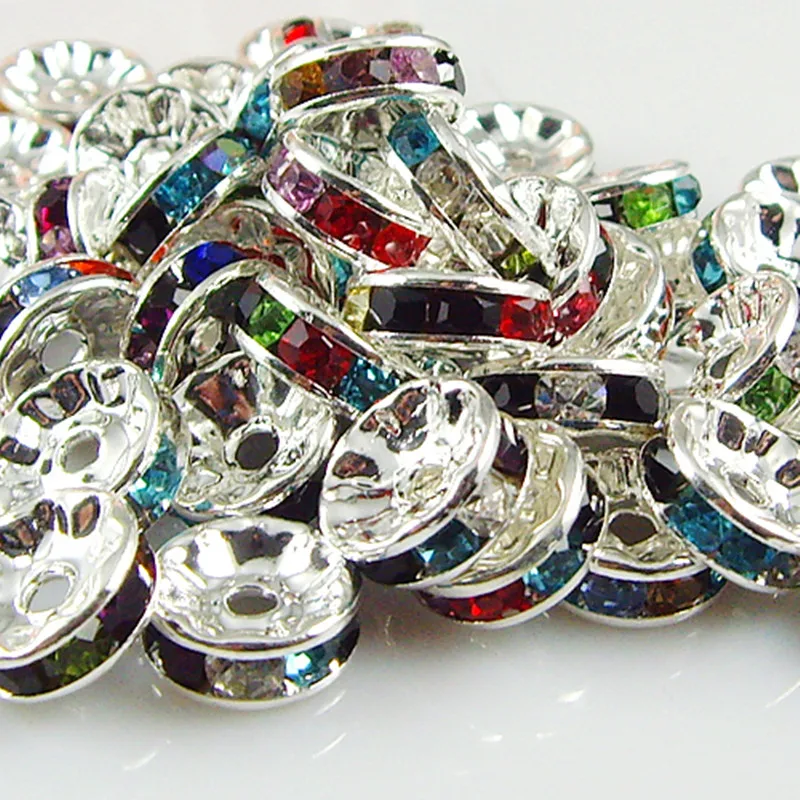 Качественные прозрачные промежуточные бусины Crystal AB ro Посеребренные Круглые