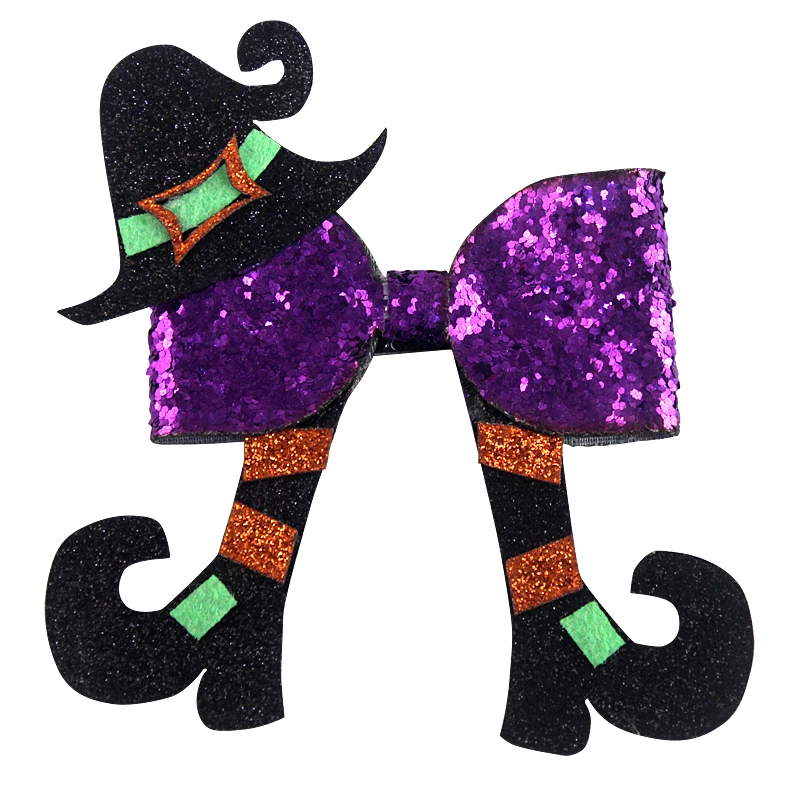 5 inch Handmade Fashion Christmas Cheer Bow For Sweet Baby Children Girls Synthetic Leather glitter purple Hair bow | Детская одежда и